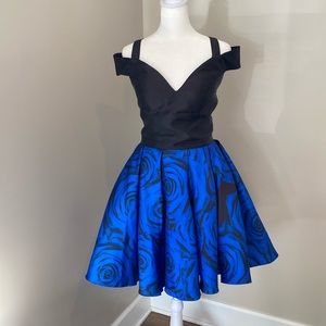 Formal 2 Piece Mini Dress in Royal Blue and Black